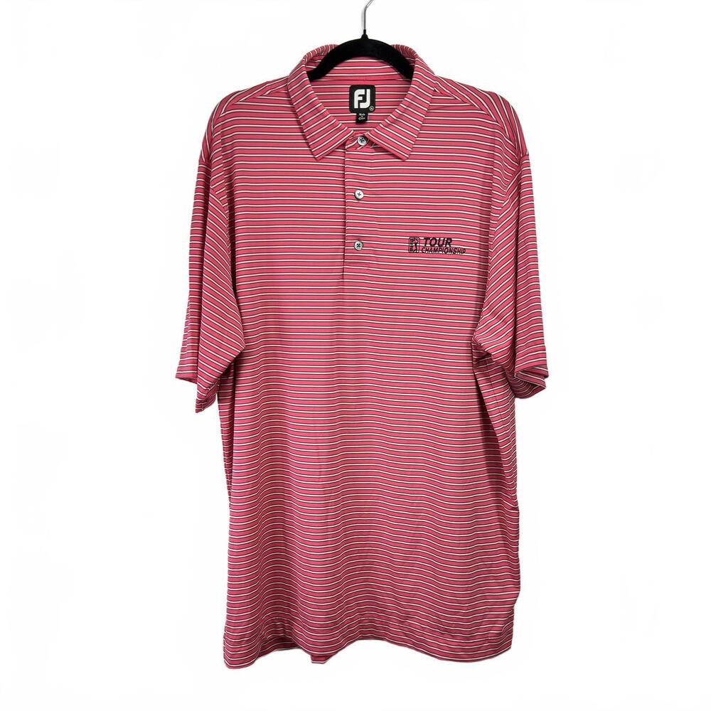 FootJoy Tour Championship Golf Men's Polo Shirt‎ Pink Striped XL